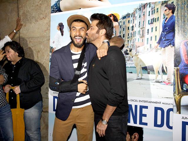 Anil Kapoor, too is not one to be left behind. He kisses Ranveer Singh. (Photo: IANS)