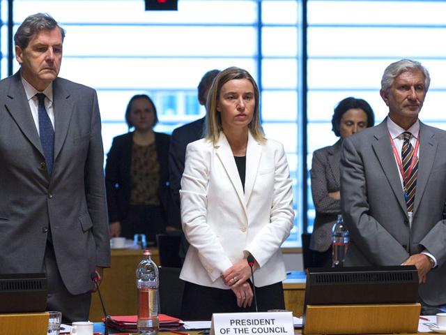 European-Union-high-representative-Federica-Mogherini-observes-a-moment-of-silence-during-a-meeting-of-EU-foreign-ministers-at-the-EU-Council-building-in-Luxembourg-following-the-latest-Mediterranean-migrant-tragedy-AP-Photo European-Union-high-representative-Federica-Mogherini-observes-a-moment-of-silence-during-a-meeting-of-EU-foreign-ministers-at-the-EU-Council-building-in-Luxembourg-following-the-latest-Mediterranean-migrant-tragedy-AP-Photo