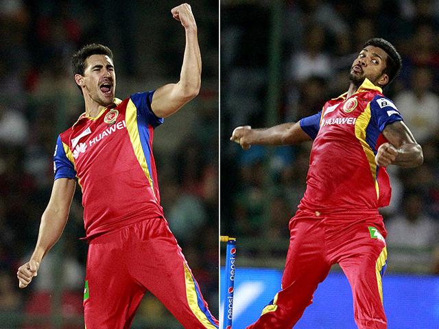 Mitchell-Starc-3-20-and-Varun-Aaron-2-24-produced-fiery-spells-of-fast-bowling-to-help-RCB-dismiss-Daredevils-for-a-paltry-95-after-opting-to-field-at-the-Feroz-Shah-Kotla-Sanjeev-Verma-HT-Photos Mitchell-Starc-3-20-and-Varun-Aaron-2-24-produced-fiery-spells-of-fast-bowling-to-help-RCB-dismiss-Daredevils-for-a-paltry-95-after-opting-to-field-at-the-Feroz-Shah-Kotla-Sanjeev-Verma-HT-Photos