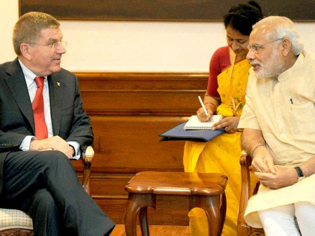 Prime-Minister-Narendra-Modi-with-chief-of-the-International-Olympic-Committee-Thomas-Bach-during-a-meeting-in-New-Delhi-PTI-Photo Prime-Minister-Narendra-Modi-with-chief-of-the-International-Olympic-Committee-Thomas-Bach-during-a-meeting-in-New-Delhi-PTI-Photo