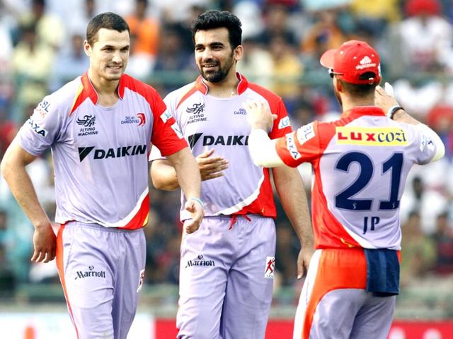 Delhi-Daredevils-players-Nathan-Coulter-Nile-Zaheer-Khan-and-JP-Duminy-celebrate-after-the-fall-of-a-Kings-XI-Punjab-wicket-during-their-IPL-2015-match-at-Ferozshah-Kotla-in-Delhi-Mohd-Zakir-HT-Photo Delhi-Daredevils-players-Nathan-Coulter-Nile-Zaheer-Khan-and-JP-Duminy-celebrate-after-the-fall-of-a-Kings-XI-Punjab-wicket-during-their-IPL-2015-match-at-Ferozshah-Kotla-in-Delhi-Mohd-Zakir-HT-Photo