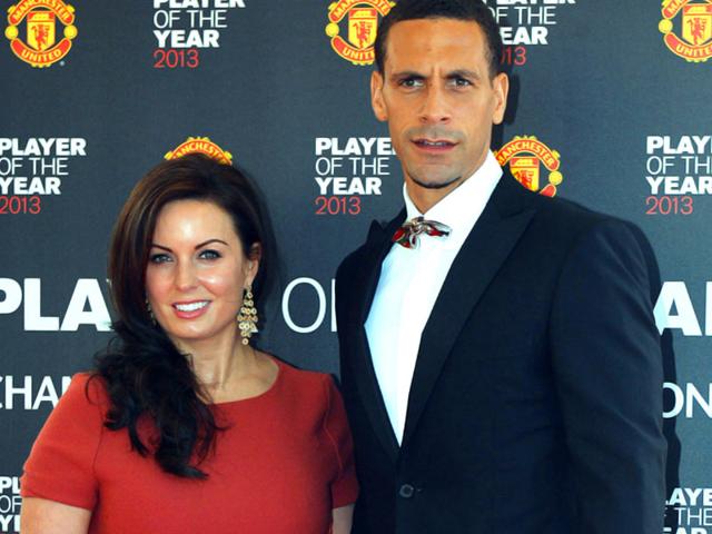 In-this-picture-taken-on-May-15-2013-Rio-Ferdinand-is-seen-with-wife-Rebecca-Ellison-as-they-arrive-for-the-Player-of-the-Year-awards-at-Old-Trafford-Manchester-northwest-England-AFP-Photo In-this-picture-taken-on-May-15-2013-Rio-Ferdinand-is-seen-with-wife-Rebecca-Ellison-as-they-arrive-for-the-Player-of-the-Year-awards-at-Old-Trafford-Manchester-northwest-England-AFP-Photo