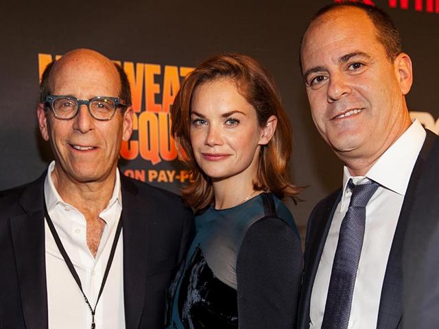 Matt Blank, Ruth Wilson, and David Nevins pose on the red carpet at the Mayweather VS. Pacquiao VIP Pre-Fight Party at MGM Grand on Saturday, May 2, 2015, in Las Vegas. (Photo: AP)
