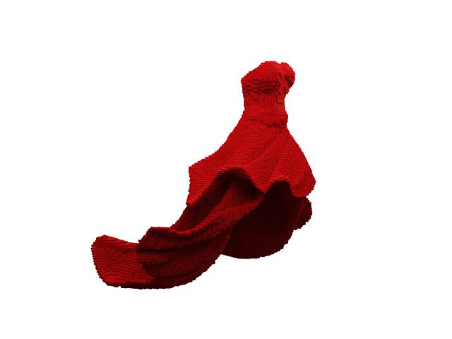 Red dress: Though some of the works on exhibit are creations born from the artist's imagination, others are inspired by renowned works of art such as Rodin's "The Thinker," the "Venus de Milo," the north transept portals of the Chartres Cathedral and Edward Munch's "The Scream."Red dress 