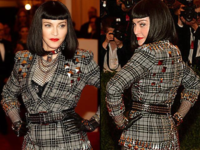 Madonna, 2013: The queen of pop went all-out punk for the 2013 ball with this Riccardo Tisci-designed outfit, paired with hot pink Casadei heels. Madonna, 2013: The queen of pop went all-out punk for the 2013 ball with this Riccardo Tisci-designed outfit, paired with hot pink Casadei heels.