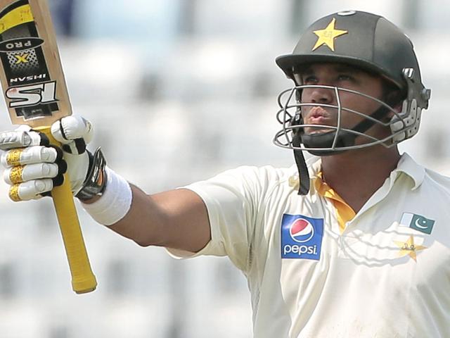Pakistan-s-Azhar-Ali-acknowledges-the-crowd-after-scoring-a-half-century-on-the-first-day-of-the-second-test-cricket-match-against-Bangladesh-in-Dhaka-Bangladesh-AP-Photo