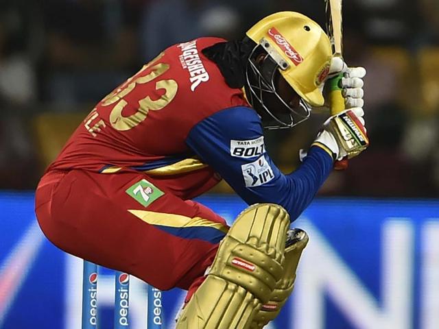 Sandeep Sharma kept Gayle quiet in the first over before the Jamaican cut loose. (Virendra Singh Gosain/HT Photo)