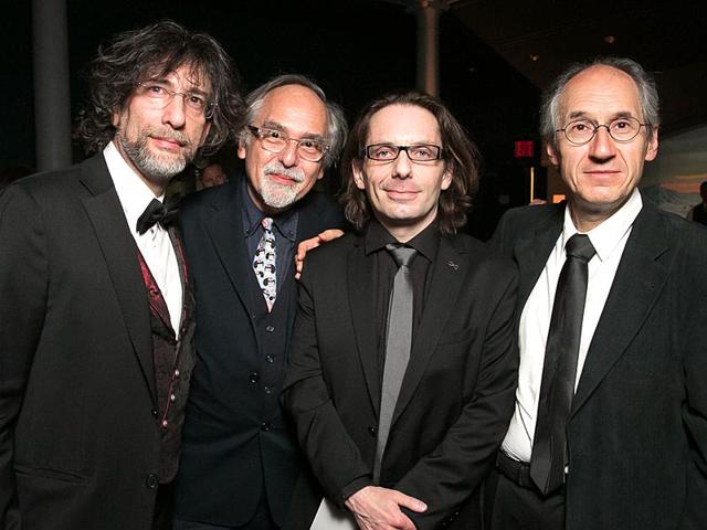 From-L-to-R-British-author-Neil-Gaiman-American-cartoonist-Art-Spiegelman-pose-with-Charlie-Hebdo-s-critic-essayist-Jean-Baptiste-Thoret-and-Editor-in-Chief--Gerard-Biard-during-the-2015-PEN-Gala-at-the-American-Museum-of-Natural-History-in-New-York-Charlie-Hebdo-recieved-the-Freedom-of-Expression-Courage-Award-Beowulf-Sheehan-AP From-L-to-R-British-author-Neil-Gaiman-American-cartoonist-Art-Spiegelman-pose-with-Charlie-Hebdo-s-critic-essayist-Jean-Baptiste-Thoret-and-Editor-in-Chief--Gerard-Biard-during-the-2015-PEN-Gala-at-the-American-Museum-of-Natural-History-in-New-York-Charlie-Hebdo-recieved-the-Freedom-of-Expression-Courage-Award-Beowulf-Sheehan-AP