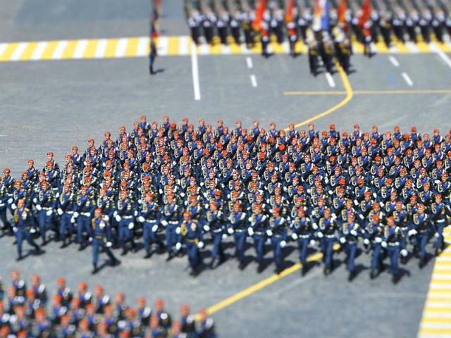 Russian servicemen march during the Victory Day parade at Red Square in Moscow. Russia marks the 70th anniversary of the end of World War Two in Europe with a military parade, showcasing new military hardware at a time when relations with the West have hit lows not seen since the Cold War. (Reuters)