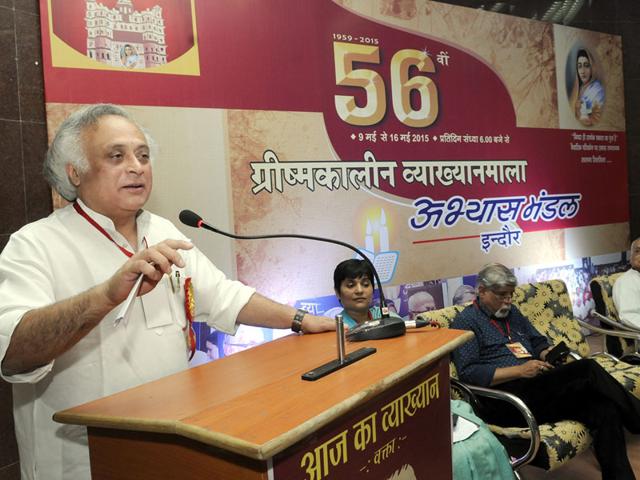 Congress-leader-Jairam-Ramesh-addresses-the-56th-summer-lecture-series-organised-by-Abhyas-Mandal-in-Indore-on-Saturday-Shankar-Mourya-HT-photo Congress-leader-Jairam-Ramesh-addresses-the-56th-summer-lecture-series-organised-by-Abhyas-Mandal-in-Indore-on-Saturday-Shankar-Mourya-HT-photo