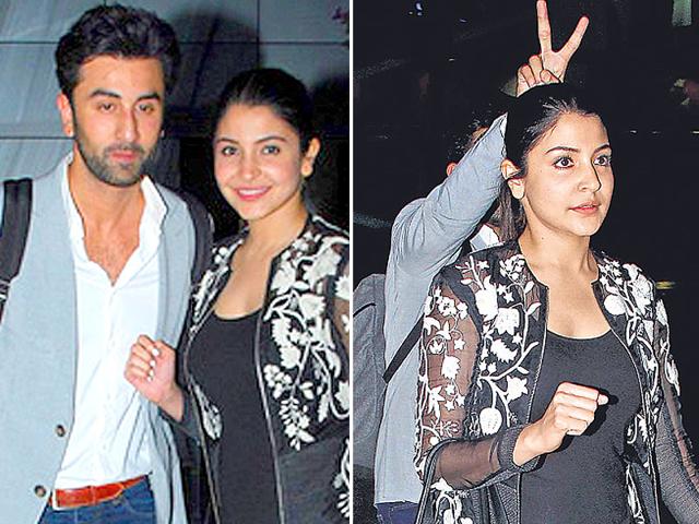 Ranbir Kapoor decided to have some fun with Anushka Sharma as he pulled the classic ‘bunny ears’ photobomb on her. (Photo: Yogen Shah) Ranbir Kapoor decided to have some fun with Anushka Sharma as he pulled the classic ‘bunny ears’ photobomb on her. (Photo: Yogen Shah)