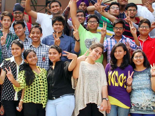 Toppers cheers after declaration of ICSE results at Sacred Heart Higher Secondary school in Patiala on Monday. Bharat Bhushan/HT