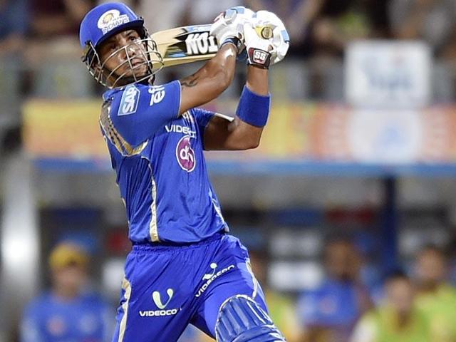 Mumbai Indians opener Lendl Simmons (65) gave his team a brisk start against Chennai Super Kings at the Wankhede on Tuesday. (Satish Bate/HT Photo)