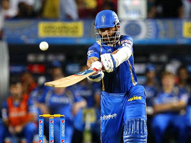Ajinkya Rahane top-scored with 42 for RR, but it came off 39 balls in a chase of 181. RR kept losing wickets at regular intervals and were unable to rebuild at any stage to mount a chase. (Arijit Sen/HT Photo) Ajinkya Rahane top-scored with 42 for RR, but it came off 39 balls in a chase of 181. RR kept losing wickets at regular intervals and were unable to rebuild at any stage to mount a chase. (Arijit Sen/HT Photo)