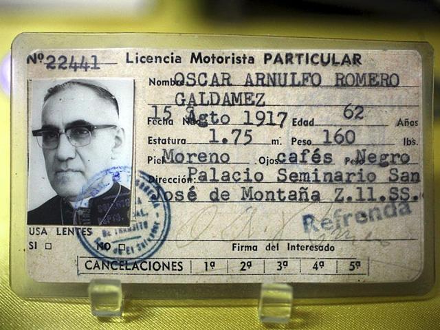 Oscar Arnulfo Romero's driver's license is displayed at the Romero Museum, in El Salvador. (Reuters)