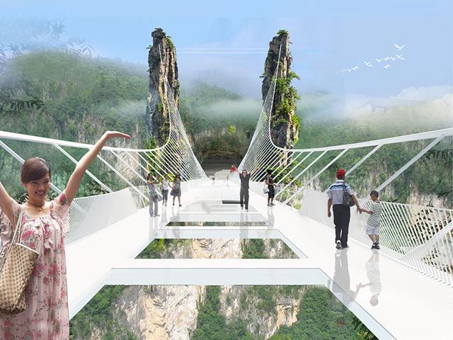 Architect Haim Dotan said his vision for the glass-bottomed bridge is to give visitors the sense that they're floating in mid-air. Architect Haim Dotan said his vision for the glass-bottomed bridge is to give visitors the sense that they're floating in mid-air.