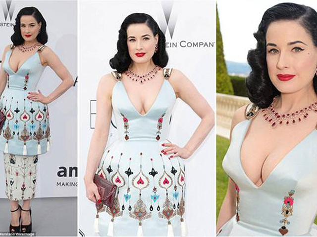 The bottom of Dita von Teese's gown was unlike anything else at the amfAR gala at Cannes, 2015. (Twitter)