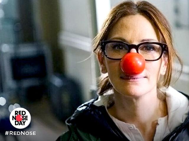 Julia Roberts wears a red clown nose as part of an effort to bring attention to Red Nose Day, which started in Britain in 1988 to raise money for poverty-stricken children in the UK and Africa. This year, the fund-raiser has extended to the United States. (Twitter) Julia Roberts wears a red clown nose as part of an effort to bring attention to Red Nose Day, which started in Britain in 1988 to raise money for poverty-stricken children in the UK and Africa. This year, the fund-raiser has extended to the United States. (Twitter)