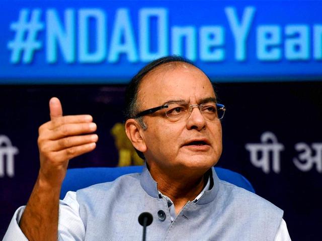 Union-minister-for-finance-corporate-affairs-and-information-amp-broadcasting-Arun-Jaitley-addresses-the-media-on-one-year-of-Prime-Minister-Narendra-Modi-s-government-in-New-Delhi-PTI-Photo