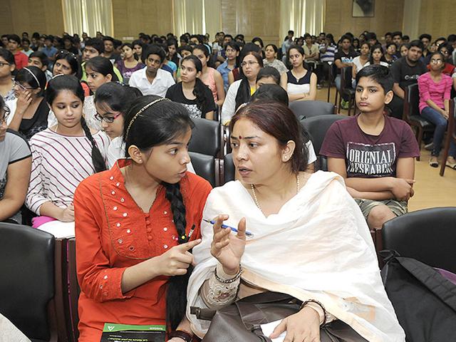 The students and parents attending the Open Days Session at Delhil University north campus, New Delhi. (Photo by Sushil Kumar/ Hindustan Times)