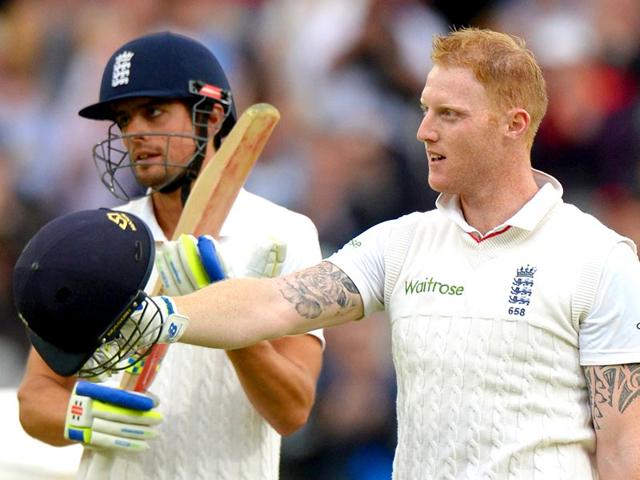 England-s-Ben-Stokes-celebrates-reaching-his-century-against-New-Zealand-with-captain-Alastair-Cook-Stokes-century-off-85-balls-was-the-fastest-ever-Test-hundred-at-Lord-s-Reuters-Photo England-s-Ben-Stokes-celebrates-reaching-his-century-against-New-Zealand-with-captain-Alastair-Cook-Stokes-century-off-85-balls-was-the-fastest-ever-Test-hundred-at-Lord-s-Reuters-Photo