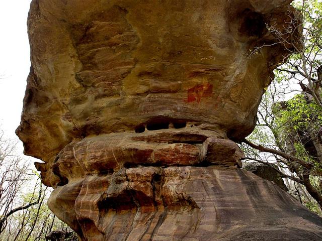Boar Rock takes its name from the pig-like mythical animal painted high on the right side. 