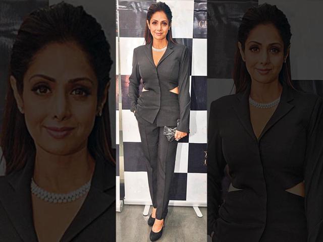 “Sridevi ­usually plays safe with silhouettes, so adorning her with the cut-out blazer was a challenge that paid off, with the rest of the styling kept sleek and modern," designer Nikhil Thampi says.