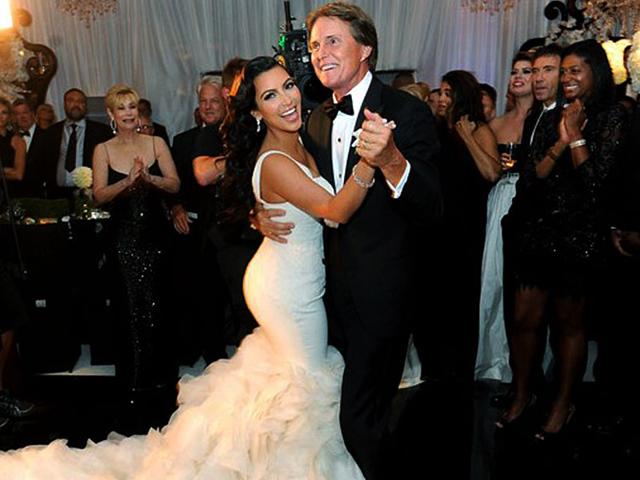 Bruce Jenner with stepdaughter Kim Kardashian at her wedding. Jenner made his debut as a transgender woman on the cover for the July 2015 issue of Vanity Fair. (Courtesy: Twitter)