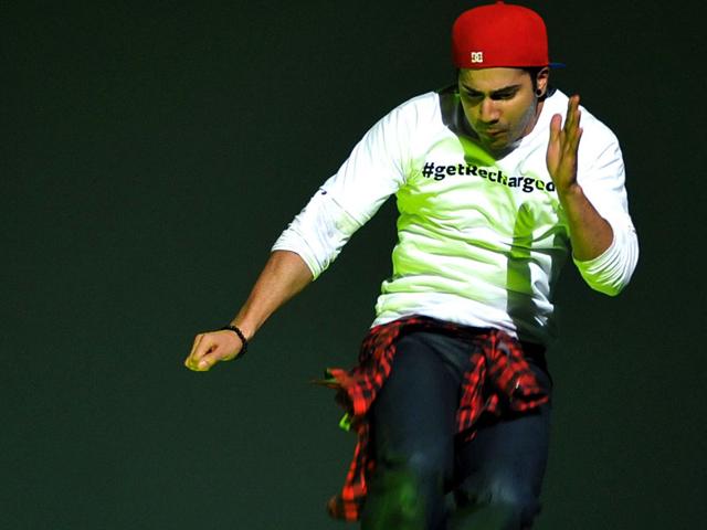 Yupee! Varun Dhawan enjoys at a promotional event for ABCD 2. (AFP Photo)