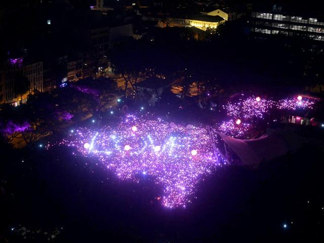 Lights that read "love" are seen as thousands gather for at the annual "Pink Dot" event in a public show of support for the LGBT community at Hong Lim Park in Singapore.(AFP Photo)
