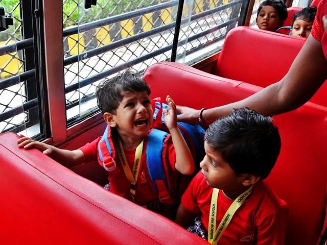 For some children in Thane, the first day of school invariably started with tears as they entered a new environment. (Photo: Praful Gangurde)
