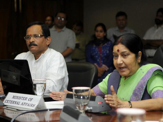BJP leader Sushma Swaraj arriving to attend the monsoon session at Parliament House (Sushil Kumar/HT Photo) BJP leader Sushma Swaraj arriving to attend the monsoon session at Parliament House (Sushil Kumar/HT Photo)