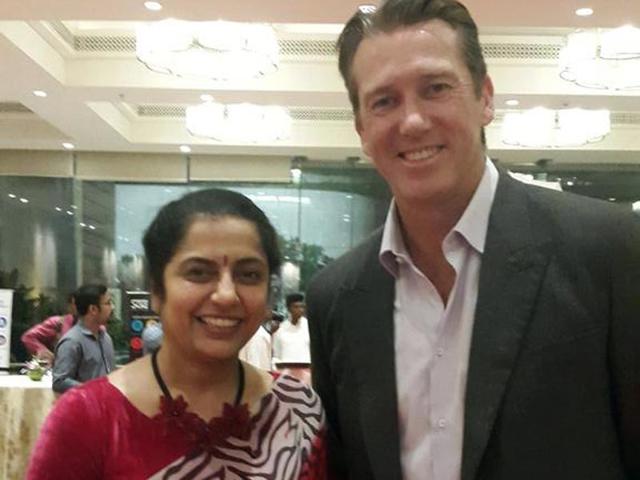 Actor Suhasini uploads her picture with Glenn McGrath; captions it 'Having dinner with THE ...Glen mc grath'. (suhasinih/Twitter) Actor Suhasini uploads her picture with Glenn McGrath; captions it 'Having dinner with THE ...Glen mc grath'. (suhasinih/Twitter)