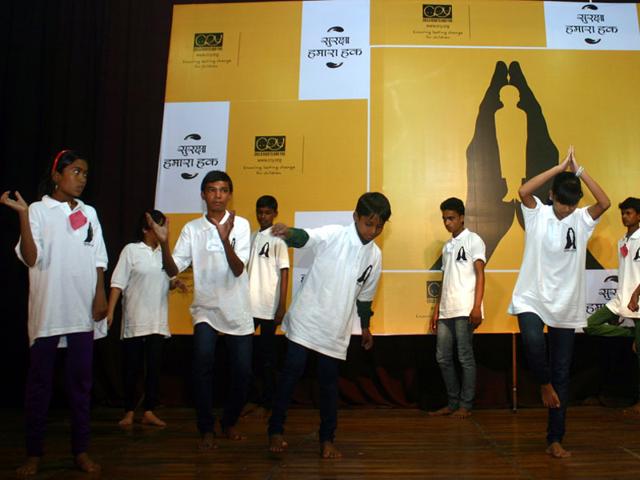 Children stage play as part of a children’s festival 'Suraksha Hamara Haq' (protection is our right), in Bhopal on Friday. (Bidesh Manna)