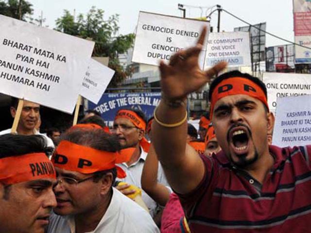 The Panun Kashmir (PK), an organisation of the Kashmiri Pandits, held a protest rally on the World Refugee Day on Saturday.