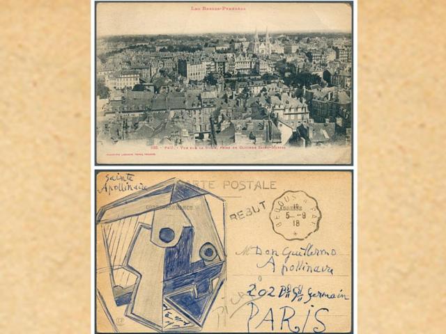 The-postcard-displaying-a-view-of-Pau-France-signed-by-Picasso-AFP-Photo