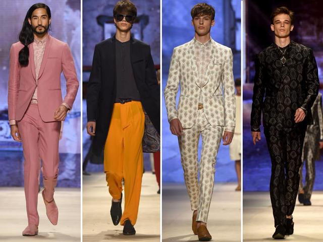Etro played with gender stereotypes, dressing models head to toe in feminine colours such as shades of dusky pink and milky white.