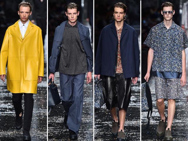 Fendi focused on the interplay between plush textures and fabrics, with an informal vibe thanks to such lightweight trouser-jacket combination.