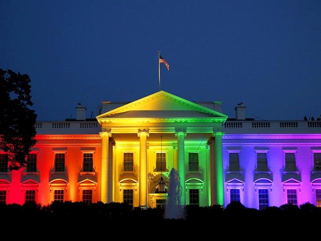 The White House is illuminated in rainbow colours after US Supreme Court's historic ruling legalising gay marriage. (Reuters)