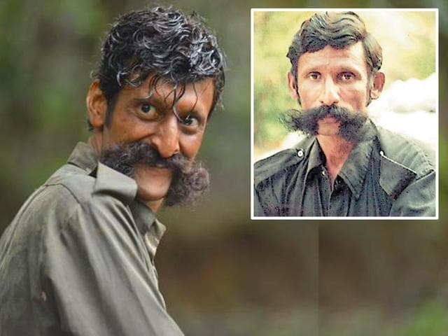 Sandeep Bharadwaj, who plays Veerappan, the dreaded Sandalwood smuggler in Ram Gopal Varma's film Killing Veerappan, shares an uncanny resemblance with the bandit. (RGVzoomin/Twitter)