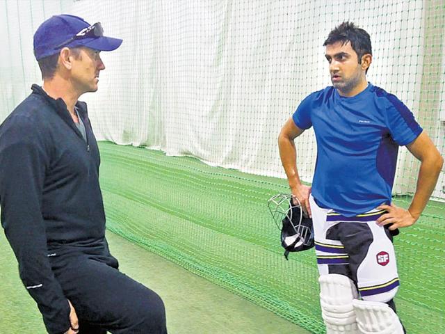 Gautam-Gambhir-with-Justin-Langer-left-in-Perth-HT-Photo