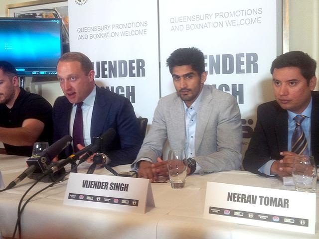 Francis-Warren-boxing-promoter-announcing-a-four-year-deal-with-Olympic-hero-Vijender-Singh-at-a-press-conference-in-London-on-Monday-HT-Photo