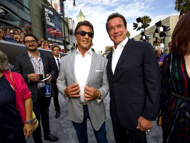 The competitors obviously hated each each other's guts. They really did come a long way to do films together in the autumn of their careers. As Arnold aims to revive the Terminator franchise, foe-turned-friend Sylvester was there to root for him. (Reuters)