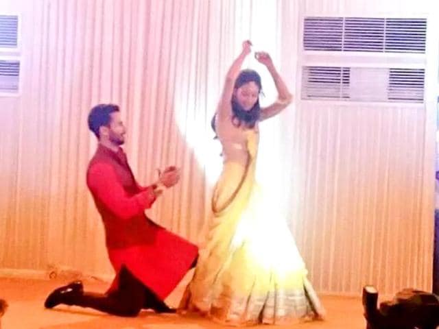 Shahid Kapoor serenades Mira Rajput at their sangeet ceremony in Gurgaon on Monday. The couple got married on Tuesday morning at a private ceremony attended only by close family and friends. (Courtesy: Twitter) Shahid Kapoor serenades Mira Rajput at their sangeet ceremony in Gurgaon on Monday. The couple got married on Tuesday morning at a private ceremony attended only by close family and friends. (Courtesy: Twitter)