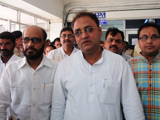 MP Congress president Arun Yadav coming out of SIT office, in Bhopal on Tuesday. (Mujeeb Faruqui/HT photo)