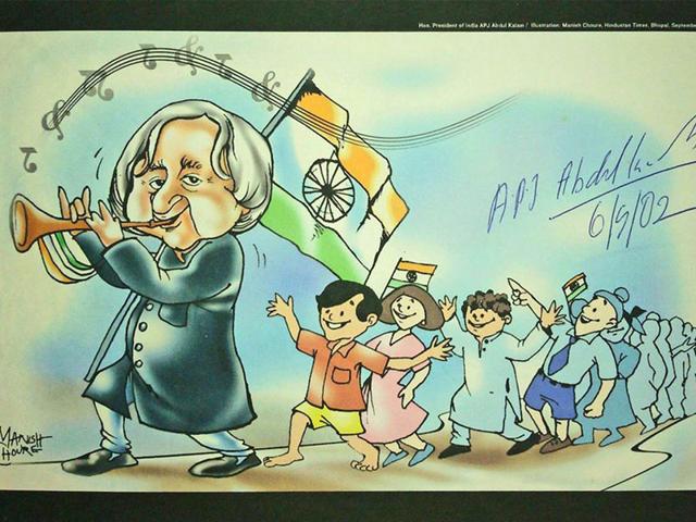 Autographed-copy-of-the-illustration-Manish-Choure-made-for-HT-in-2002-on-Abdul-Kalam-s-visit-to-Bhopal-as-President Autographed-copy-of-the-illustration-Manish-Choure-made-for-HT-in-2002-on-Abdul-Kalam-s-visit-to-Bhopal-as-President