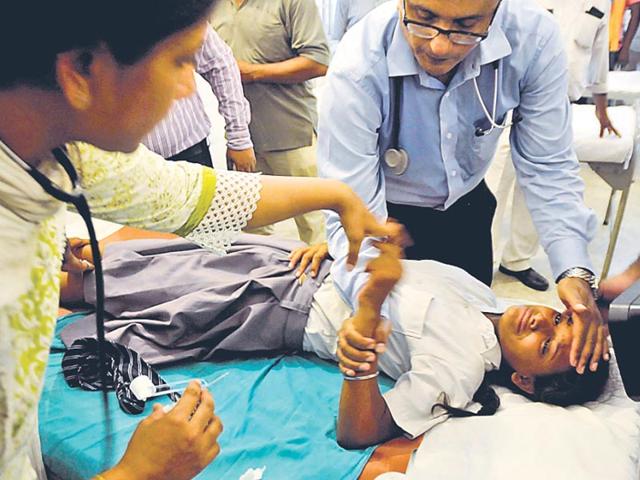 A-student-undergoing-treatment-at-the-Cantonment-hospital-on-Wednesday-HT-Photo-Deepak-Gupta