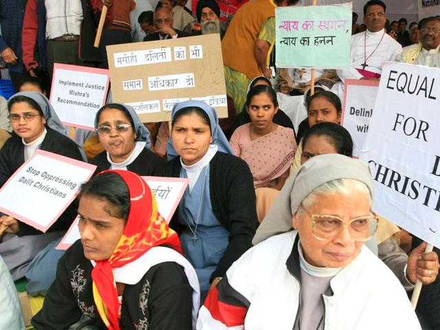 A-dharna-organised-by-Dalit-Christians-and-Catholic-bishops-in-New-Delhi-2007-Sonu-Mehta-HT A-dharna-organised-by-Dalit-Christians-and-Catholic-bishops-in-New-Delhi-2007-Sonu-Mehta-HT