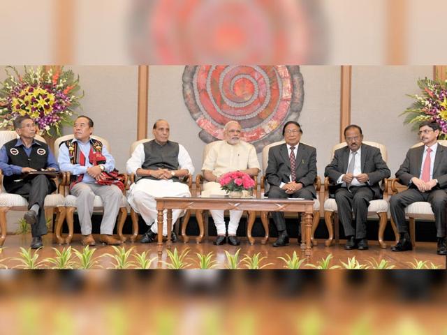 Prime-Minister-Narendra-Modi-with-Union-home-minister-Rajnath-Singh-Chairman-of-NSCN-IM-Isak-Chishi-Swu-NSCN-IM-General-Secretary-Thuingaleng-Muivah-NSA-Ajit-Doval-and-others-at-the-signing-ceremony-of-historic-peace-accord-between-Government-of-India-amp-NSCN-in-New-Delhi-on-Monday-PTI-Photo Prime-Minister-Narendra-Modi-with-Union-home-minister-Rajnath-Singh-Chairman-of-NSCN-IM-Isak-Chishi-Swu-NSCN-IM-General-Secretary-Thuingaleng-Muivah-NSA-Ajit-Doval-and-others-at-the-signing-ceremony-of-historic-peace-accord-between-Government-of-India-amp-NSCN-in-New-Delhi-on-Monday-PTI-Photo