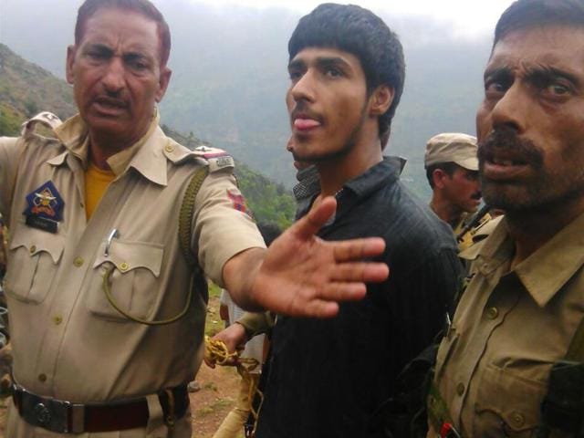 The sole militant caught alive after a terrorist attack on a BSF convoy that was travelling on the Jammu-Srinagar national highway in Udhampur district about 85km from Jammu, on Wednesday, August 05, 2015 (Agency Photo) The sole militant caught alive after a terrorist attack on a BSF convoy that was travelling on the Jammu-Srinagar national highway in Udhampur district about 85km from Jammu, on Wednesday, August 05, 2015 (Agency Photo)